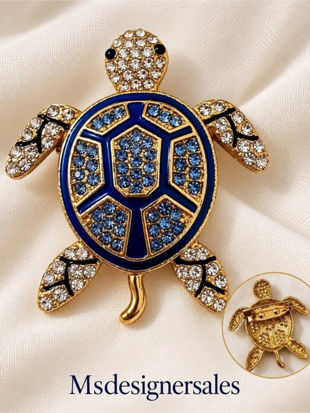 Turtle Brooch in Blue & Gold Like New 215
